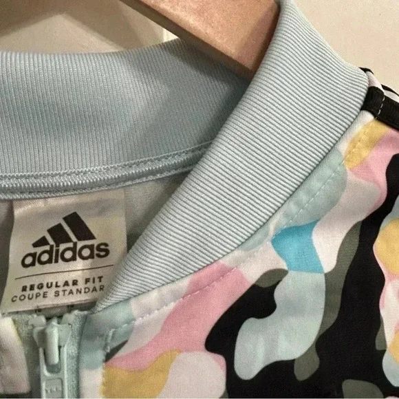 GUC Adidas XL size 16 girls 3-stripe jacket in a fun colorful camo. Athletic - Picture 12 of 16